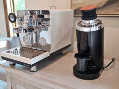 Turin DF83 Gen 2 — grinder beside E61 espresso machine
