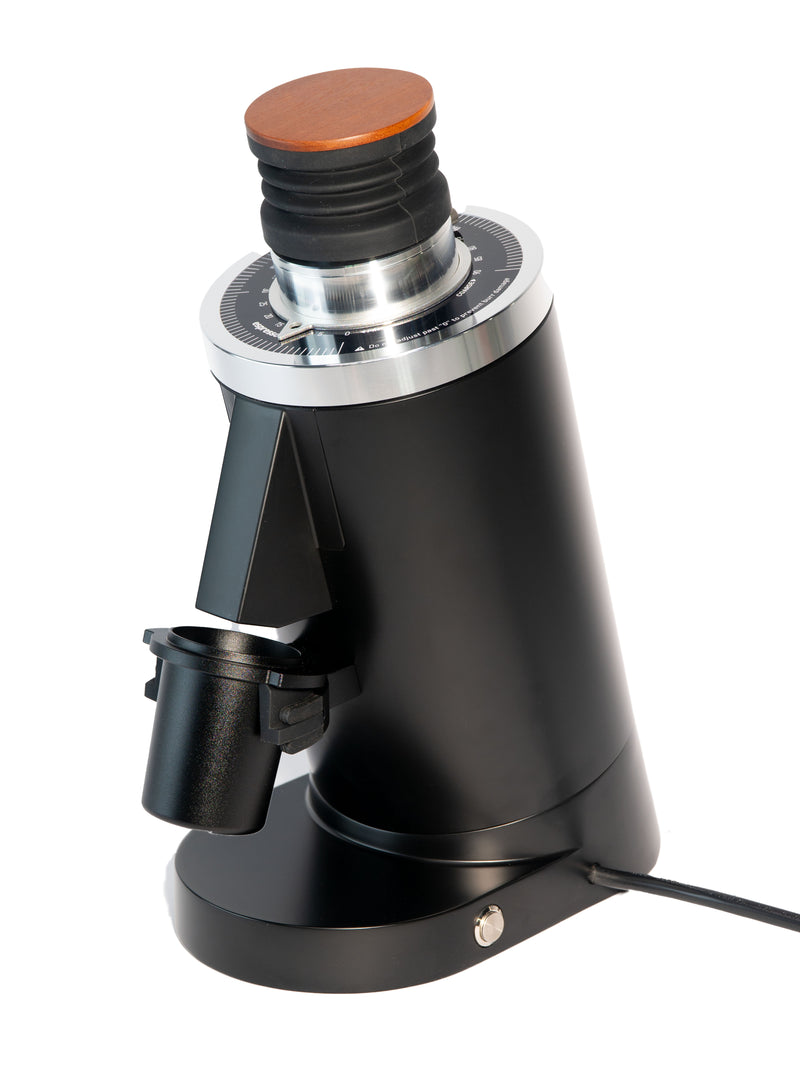 Turin DF83 Gen 2 — black grinder with cup and bellows