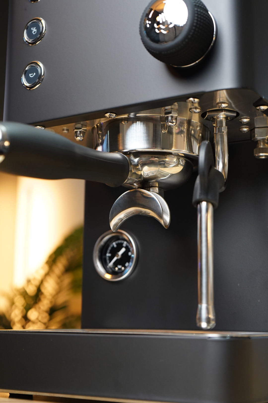 Turin Legato V2 — steam wand and portafilter close-up