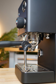 Turin Legato V2 — black machine with portafilter and steam wand