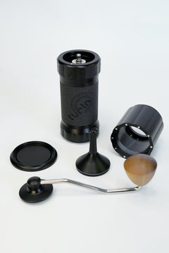 Turin H40 V2 — grinder disassembled with cup and shaker parts