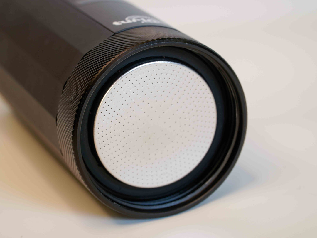 Turin portable coffee system — TrekBrew shower screen close-up