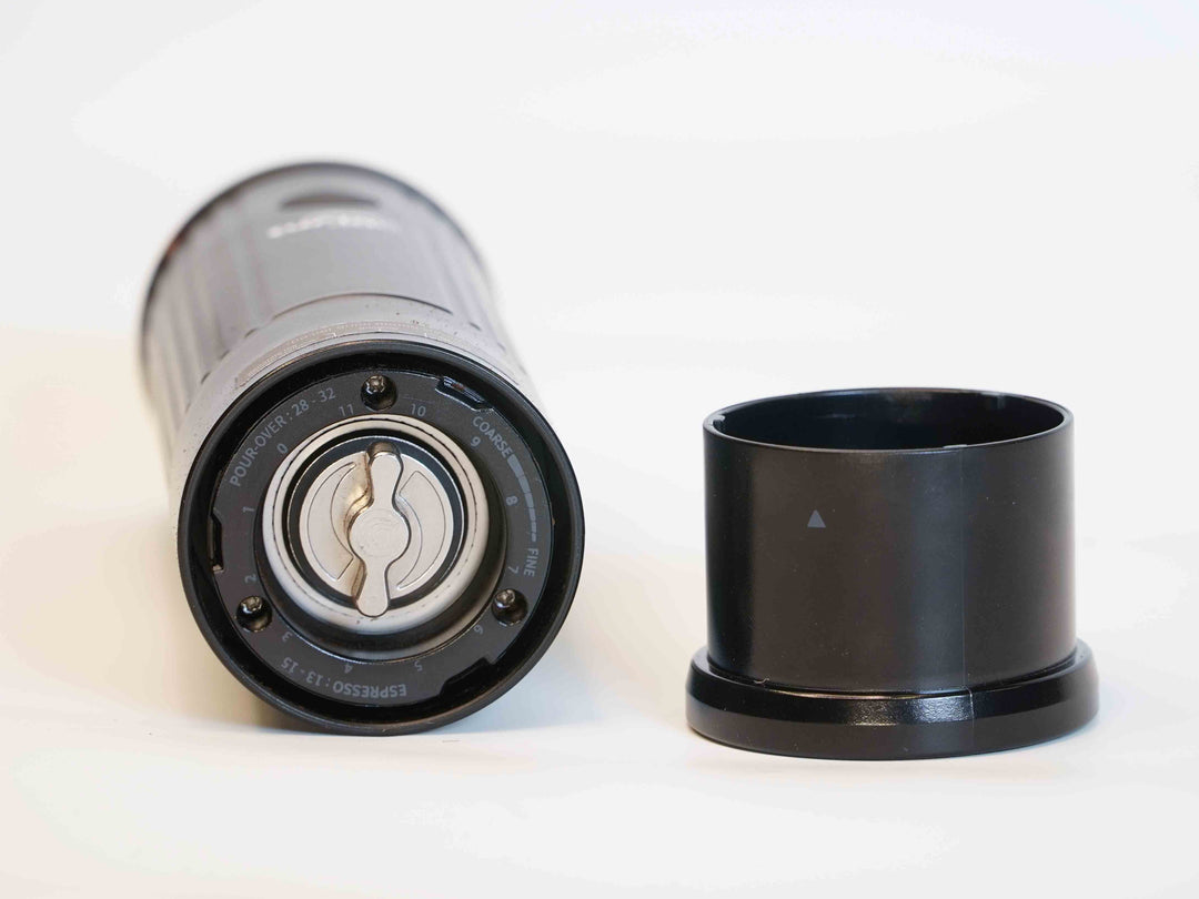 Turin portable coffee system — TrekGrind burr assembly with cup removed