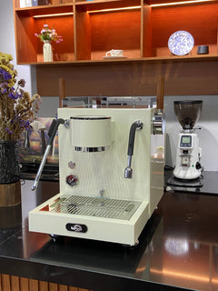 Turin MC3 espresso machine — light-finish machine on coffee counter