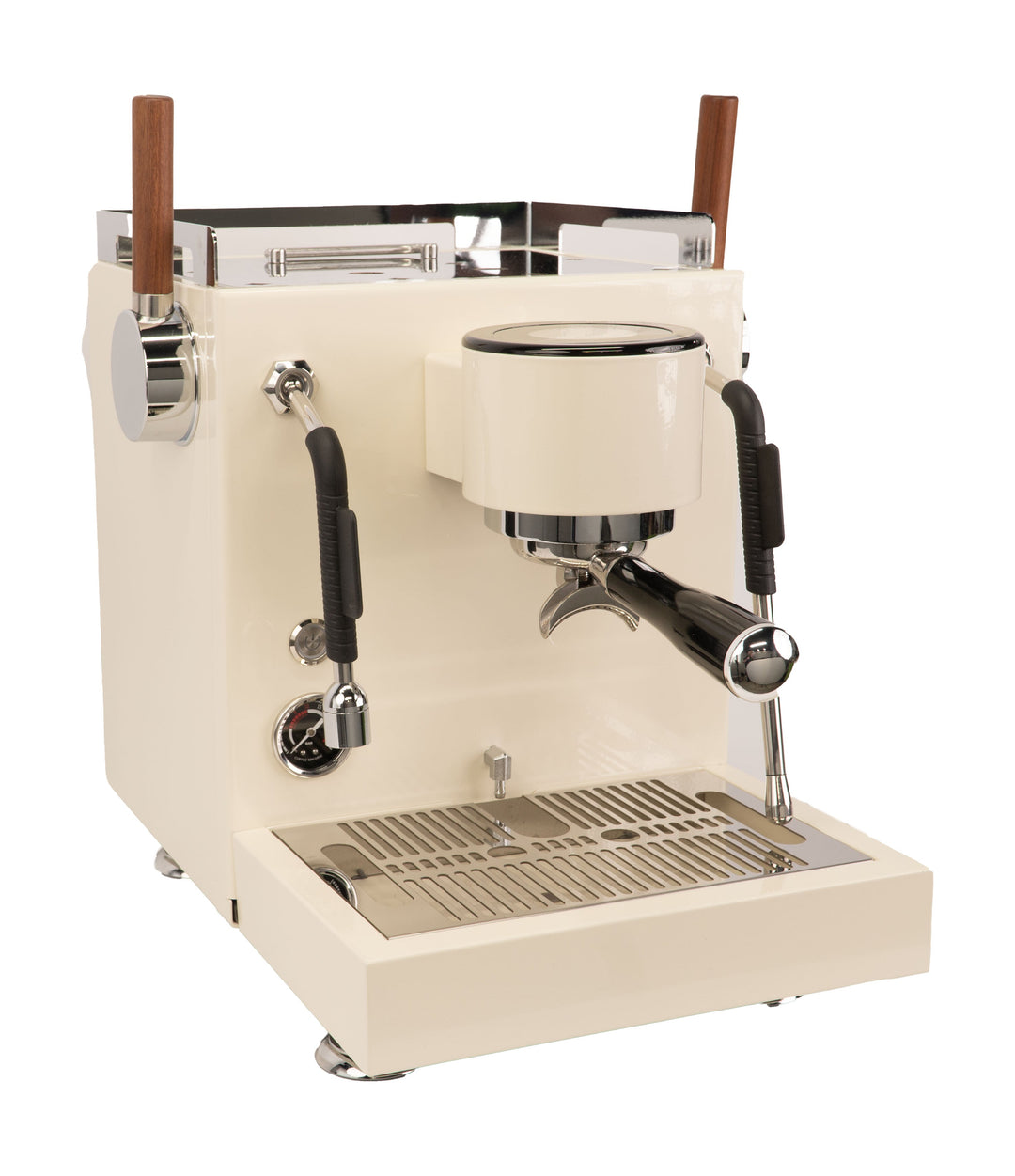 Turin MC3 espresso machine — light-finish machine from opposite angle