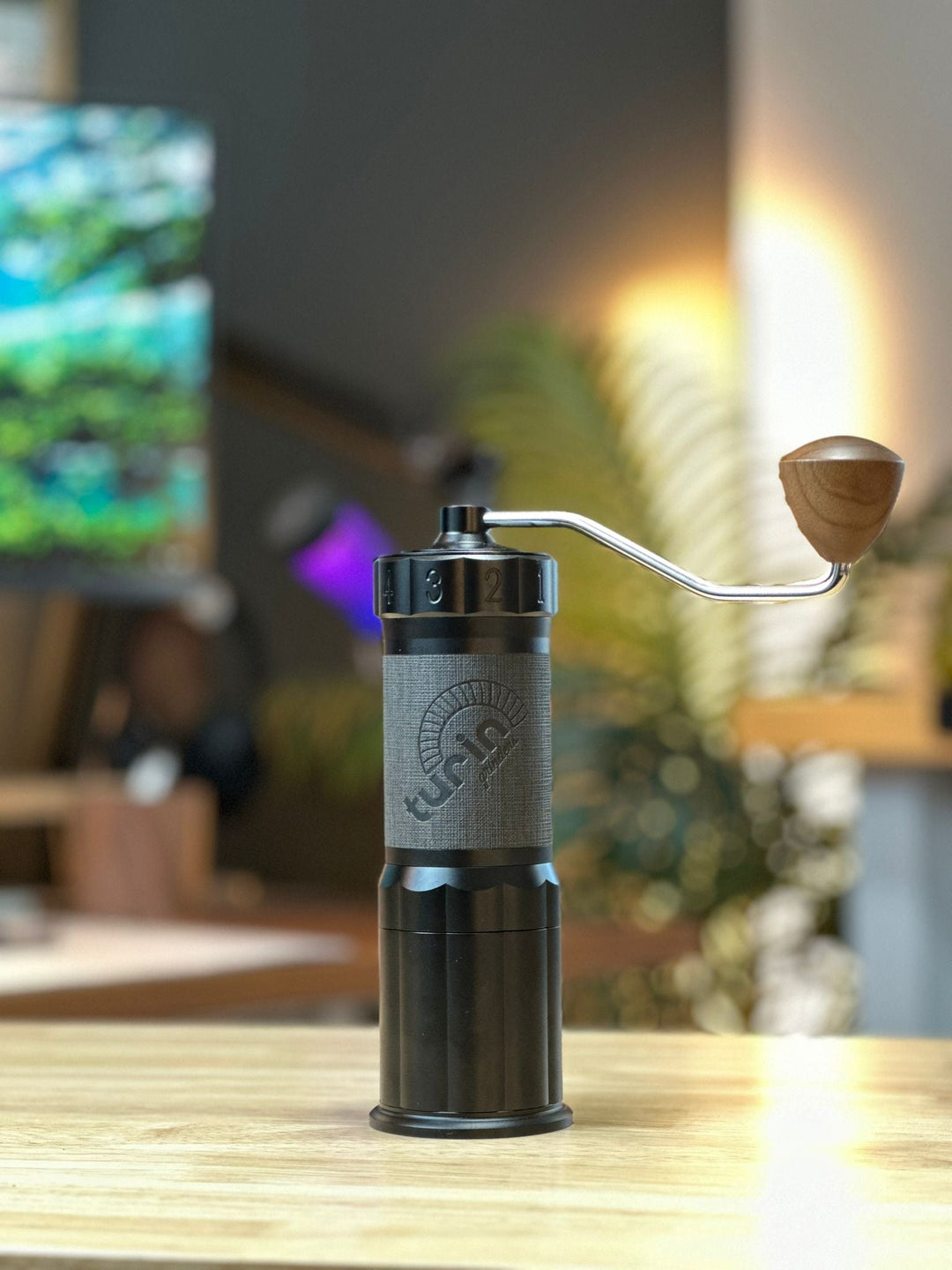 Turin H40 V2 — hand grinder beside espresso machine
